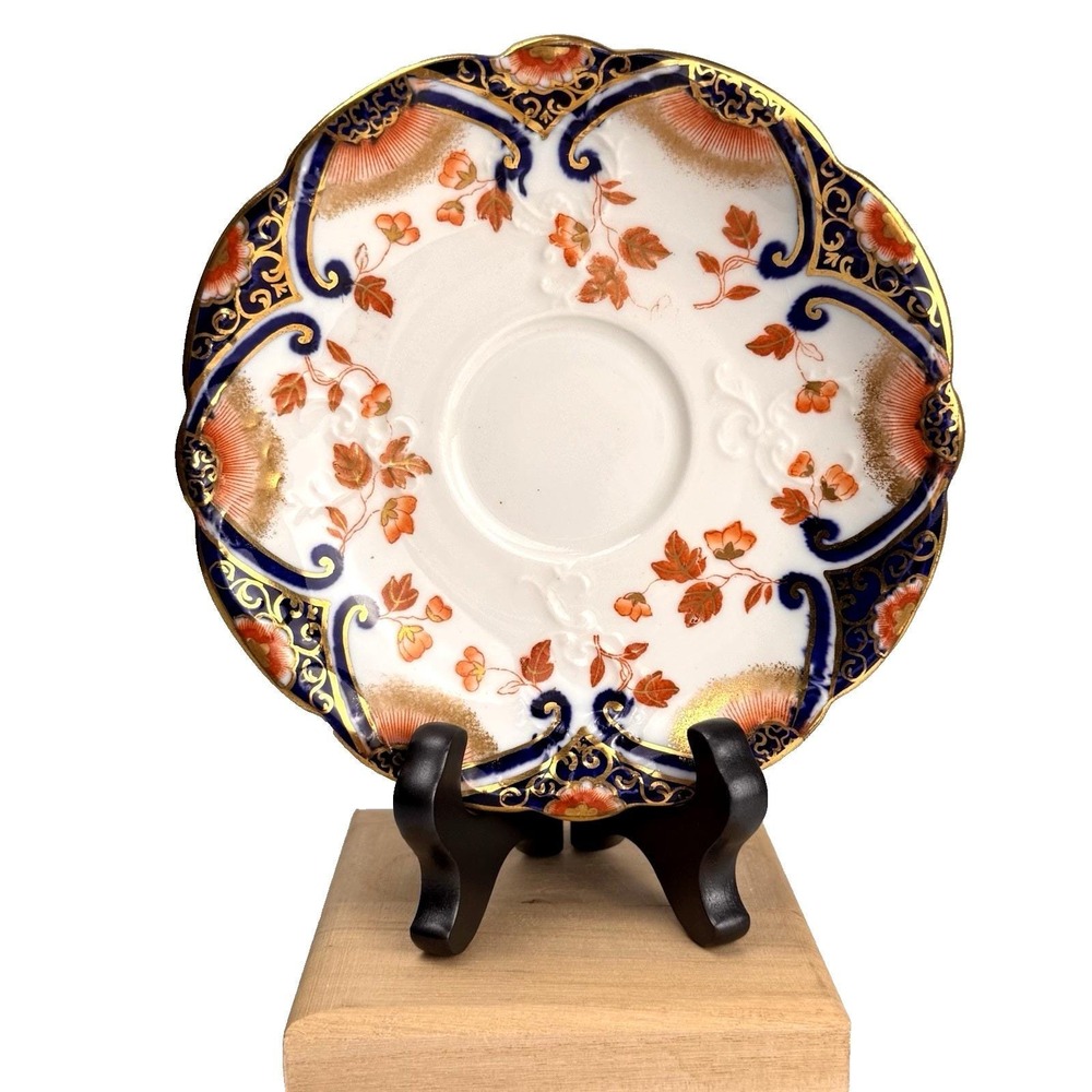Antique Aynsley Saucers Hand Painted Cobalt Orange Floral Gold Gilt Rare